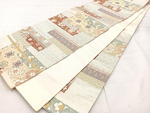 平和屋着物◎六通柄袋帯 唐織 作家物 天平裂取小袖文 金糸 正絹 逸品 BAAT7366mz