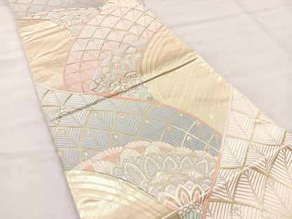 平和屋着物◎六通柄袋帯 唐織 飾花文 銀糸 正絹 逸品 BAAT7369mz