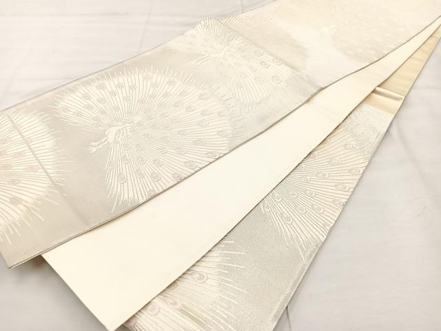 平和屋着物◎六通柄袋帯 唐織 孔雀 銀糸 正絹 逸品 BAAT7371mz