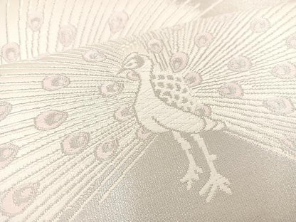平和屋着物◎六通柄袋帯 唐織 孔雀 銀糸 正絹 逸品 BAAT7371mz