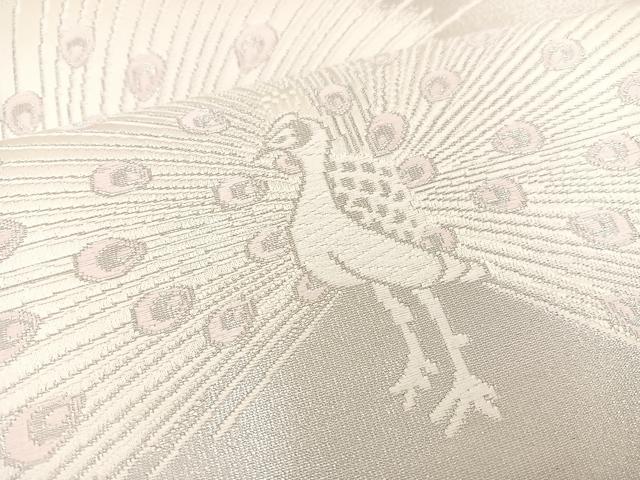 平和屋着物◎六通柄袋帯 唐織 孔雀 銀糸 正絹 逸品 BAAT7371mz