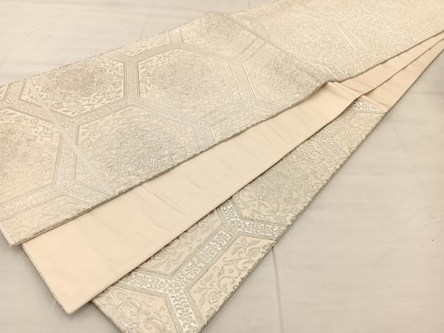 平和屋着物◎六通柄袋帯 亀甲花文 銀糸 正絹 逸品 BAAT7397mz