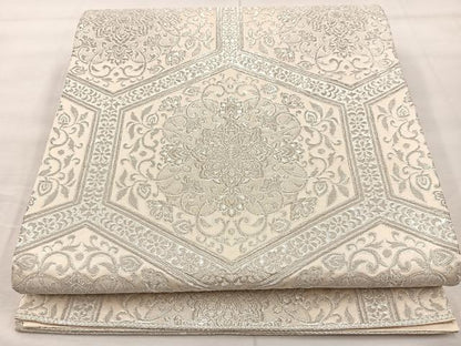 平和屋着物◎六通柄袋帯 亀甲花文 銀糸 正絹 逸品 BAAT7397mz