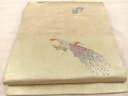 平和屋着物◎六通柄袋帯 唐織 飛翔 麗鳥文 引箔 正絹 逸品 BAAT7400mz