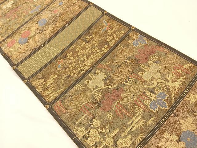 平和屋着物◎六通柄袋帯 紹紦 蒔檜 装彩 金糸 正絹 逸品 BAAT7601ow