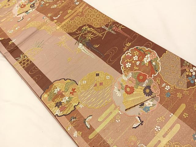 平和屋着物◎六通柄袋帯 唐織 麗姫彩映文 藤花房 金糸 正絹 逸品 BAAT7602ow