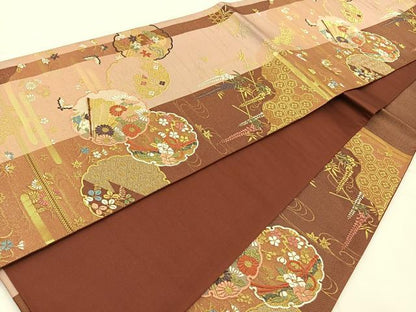 平和屋着物◎六通柄袋帯 唐織 麗姫彩映文 藤花房 金糸 正絹 逸品 BAAT7602ow
