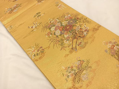 平和屋着物◎六通柄袋帯 絢燗花車文 金糸 正絹 逸品 BAAT7604ow