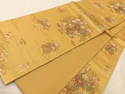 平和屋着物◎六通柄袋帯 絢燗花車文 金糸 正絹 逸品 BAAT7604ow