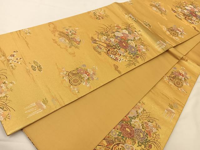平和屋着物◎六通柄袋帯 絢燗花車文 金糸 正絹 逸品 BAAT7604ow