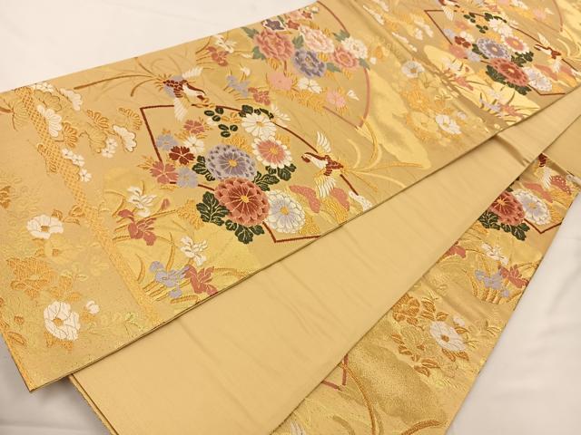 平和屋着物◎六通柄袋帯 唐織 地紙花鳥文 金糸 正絹 逸品 BAAT7605ow