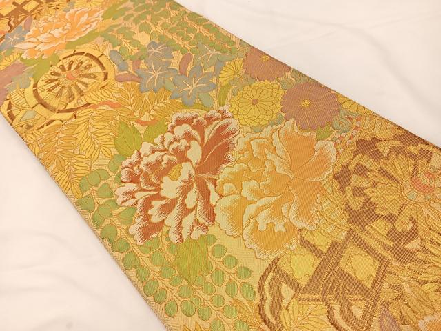 平和屋着物◎佐賀錦 六通柄袋帯 花車文 金糸 正絹 逸品 BAAT7607ow