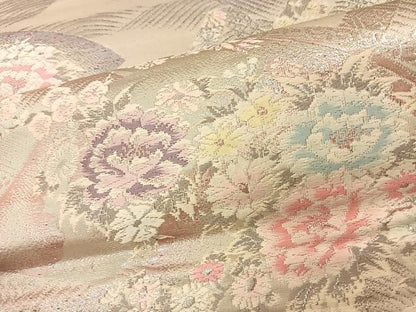 平和屋着物◎六通柄袋帯 唐織 扇面花文 銀糸 正絹 逸品 BAAT7615ow
