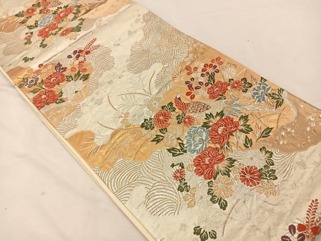 平和屋着物◎六通柄袋帯 唐織 花鳥文 金銀糸 正絹 逸品 BAAT7623ow