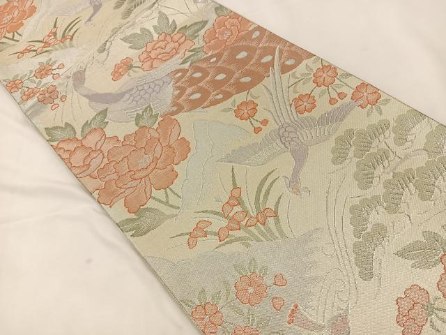 平和屋着物◎佐賀錦 六通柄袋帯 花鳥文 銀糸 正絹 逸品 BAAT7629ow