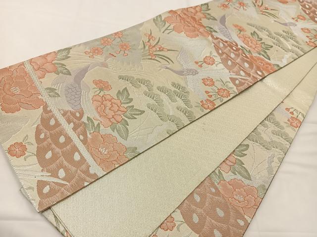 平和屋着物◎佐賀錦 六通柄袋帯 花鳥文 銀糸 正絹 逸品 BAAT7629ow