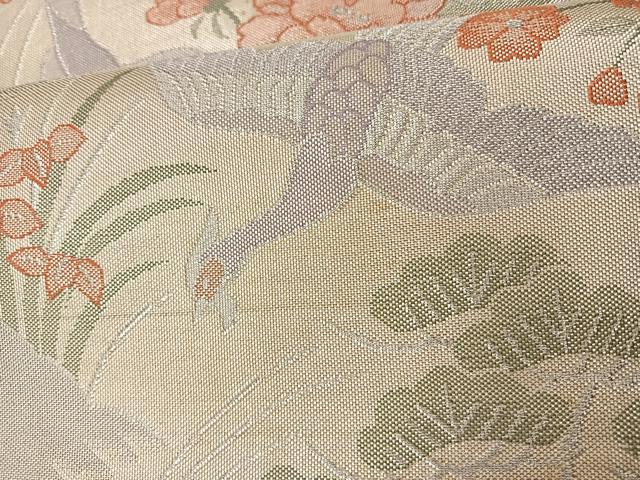 平和屋着物◎佐賀錦 六通柄袋帯 花鳥文 銀糸 正絹 逸品 BAAT7629ow