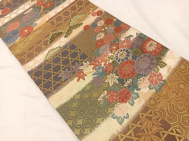 平和屋着物◎六通柄袋帯 古典唐織 籠目草花文 金糸 正絹 逸品 BAAT7640ow