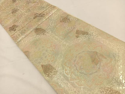 平和屋着物◎六通柄袋帯 亀甲花文 銀糸 正絹 逸品 BAAT7643ow