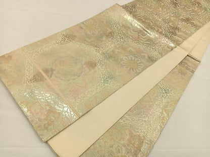 平和屋着物◎六通柄袋帯 亀甲花文 銀糸 正絹 逸品 BAAT7643ow