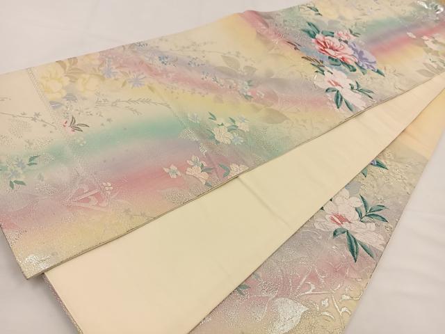 平和屋着物◎六通柄袋帯 唐織 舞花文 銀糸 正絹 逸品 BAAT7650ow