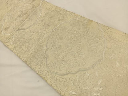 平和屋着物◎六通柄袋帯 孔雀花文 銀糸 正絹 逸品 BAAT7658ow