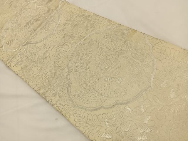 平和屋着物◎六通柄袋帯 孔雀花文 銀糸 正絹 逸品 BAAT7658ow