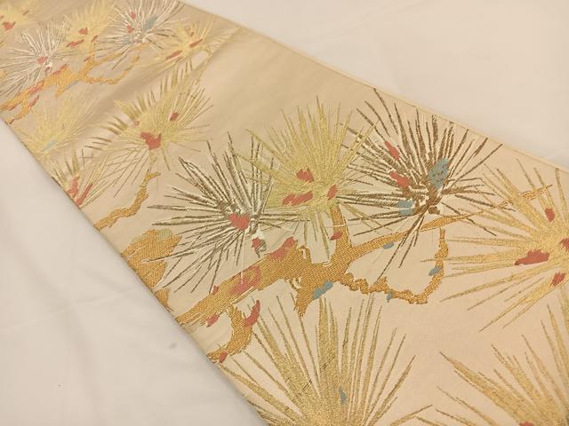 平和屋着物◎六通柄袋帯 唐織 枝松 金糸 正絹 逸品 BAAT7659ow