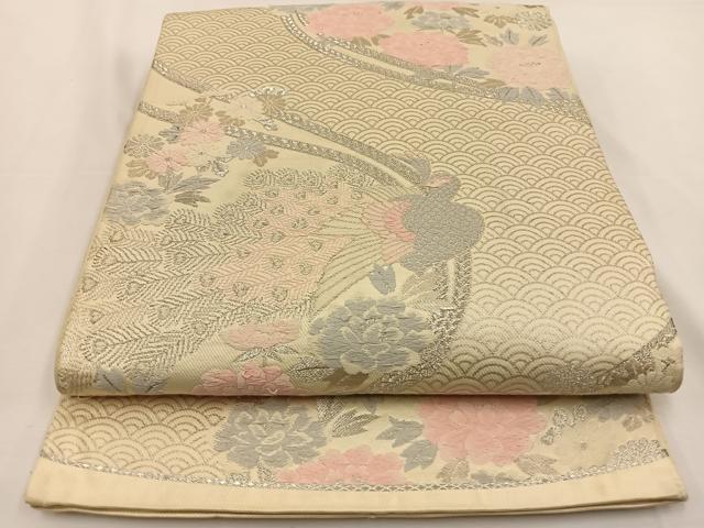 平和屋着物◎六通柄袋帯 唐織 孔雀花文 金銀糸 正絹 逸品 BAAT7661ow