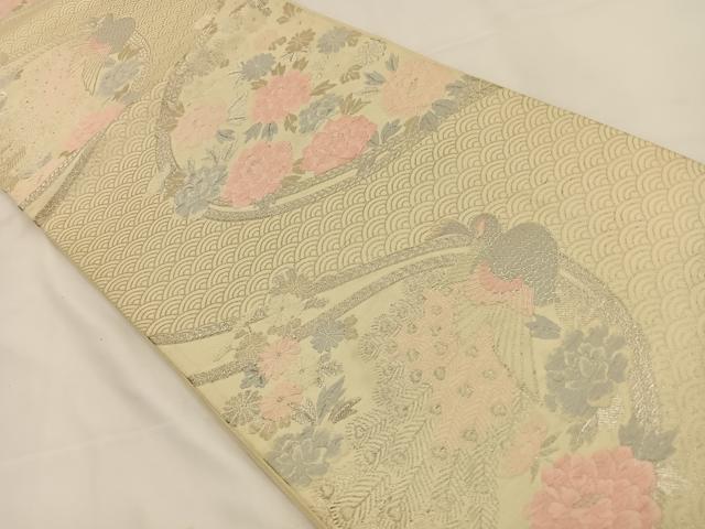 平和屋着物◎六通柄袋帯 唐織 孔雀花文 金銀糸 正絹 逸品 BAAT7661ow