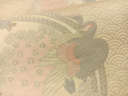 平和屋着物◎六通柄袋帯 唐織 孔雀花文 金銀糸 正絹 逸品 BAAT7661ow