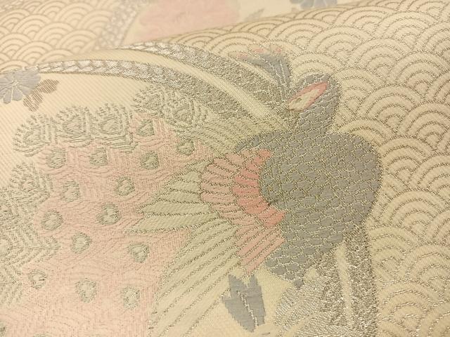 平和屋着物◎六通柄袋帯 唐織 孔雀花文 金銀糸 正絹 逸品 BAAT7661ow