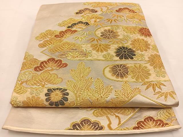 平和屋着物◎六通柄袋帯 絵霞松竹梅 金糸 正絹 逸品 BAAT7664ow