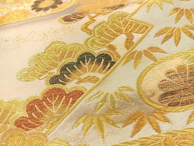 平和屋着物◎六通柄袋帯 絵霞松竹梅 金糸 正絹 逸品 BAAT7664ow