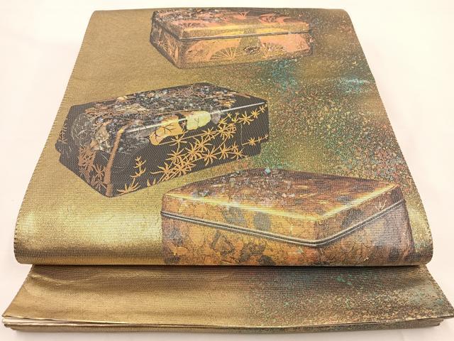 平和屋着物◎太鼓柄袋帯 螺鈿箔 文箱 引箔 正絹 逸品 BAAT7667ow