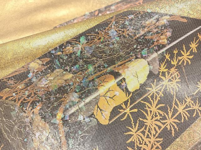 平和屋着物◎太鼓柄袋帯 螺鈿箔 文箱 引箔 正絹 逸品 BAAT7667ow