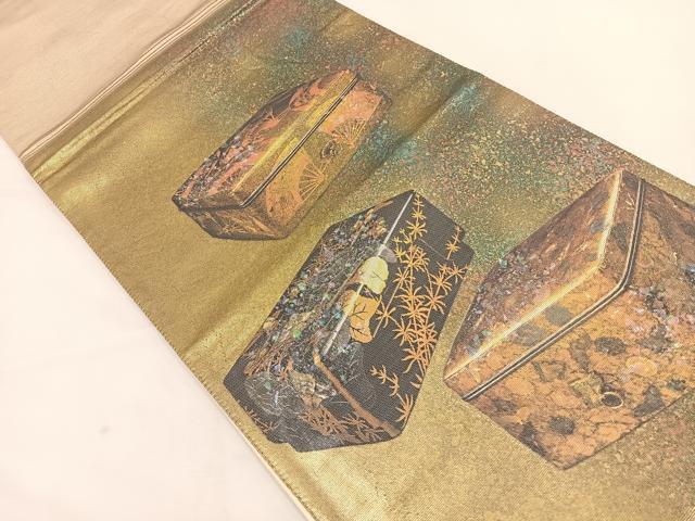 平和屋着物◎太鼓柄袋帯 螺鈿箔 文箱 引箔 正絹 逸品 BAAT7667ow
