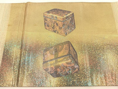 平和屋着物◎太鼓柄袋帯 螺鈿箔 文箱 引箔 正絹 逸品 BAAT7667ow