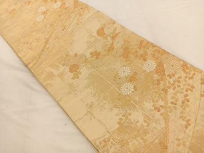 平和屋着物◎六通柄袋帯 唐織 草花文 金糸 正絹 逸品 BAAT7673ow