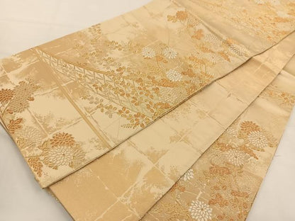 平和屋着物◎六通柄袋帯 唐織 草花文 金糸 正絹 逸品 BAAT7673ow