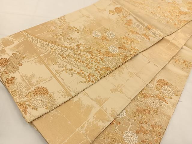 平和屋着物◎六通柄袋帯 唐織 草花文 金糸 正絹 逸品 BAAT7673ow