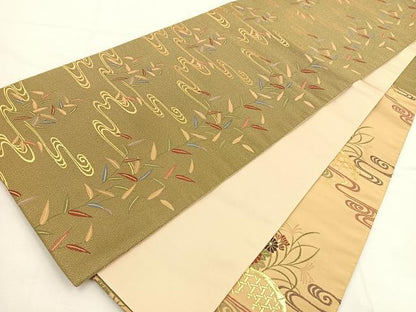 平和屋着物◎六通柄袋帯 唐織 浪漫つづれ 流水草葉文 金糸 正絹 逸品 BAAT7680ow