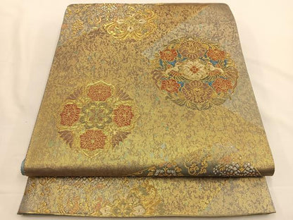 平和屋着物◎六通柄袋帯 切嵌花鳥文 金銀糸 引箔 正絹 逸品 BAAT7690ow