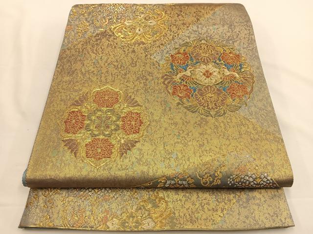 平和屋着物◎六通柄袋帯 切嵌花鳥文 金銀糸 引箔 正絹 逸品 BAAT7690ow