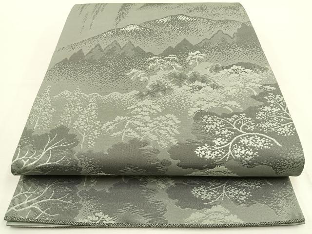 平和屋着物◎六通柄袋帯 遠山風景文 正絹 逸品 BAAT7702ow