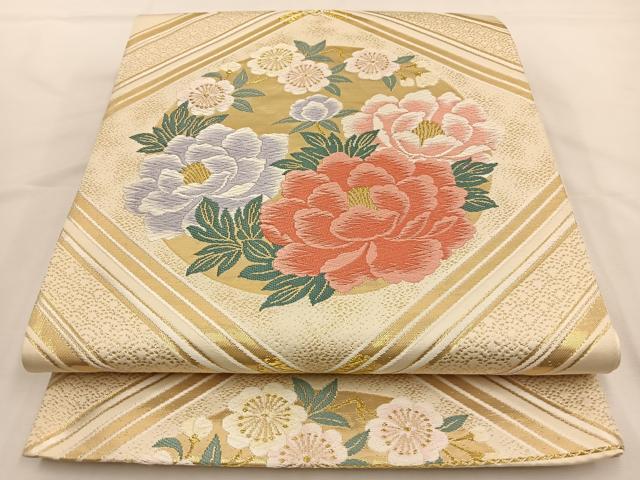 平和屋着物◎六通柄袋帯 唐織 花丸文 金糸 正絹 逸品 BAAT7710ow
