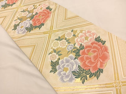 平和屋着物◎六通柄袋帯 唐織 花丸文 金糸 正絹 逸品 BAAT7710ow