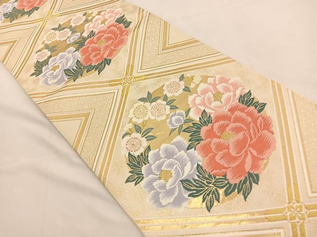 平和屋着物◎六通柄袋帯 唐織 花丸文 金糸 正絹 逸品 BAAT7710ow