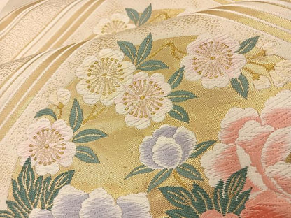 平和屋着物◎六通柄袋帯 唐織 花丸文 金糸 正絹 逸品 BAAT7710ow