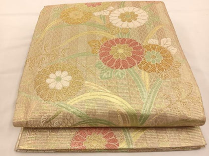 平和屋着物◎六通柄袋帯 唐織 草花文 金糸 正絹 逸品 BAAT7715ow